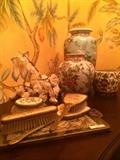 Vintage vanity set; ginger jars;