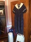 Navy & white polka-dot vintage dress;