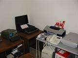 Computer scanners, Canon photo inkjet printer with supplies, speakerphones, electric typewriter, portable oscilloscope.