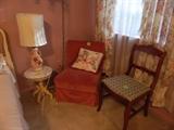 Bedside table, lamp and side chair still available