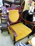 Carved chair w/gold velvet upholstery