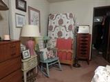 Rocking chair, twin bed frame with mattress and box springs. jewelry case