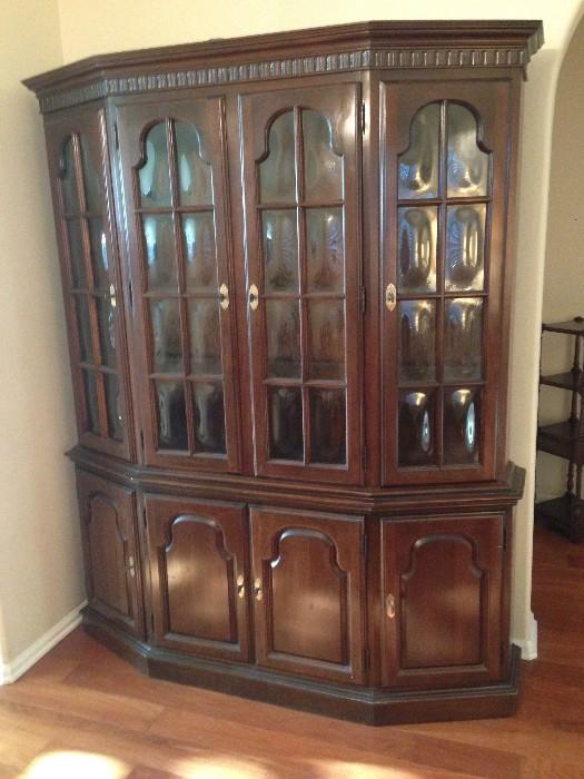 Traditional Style large dark wood hutch with "bubble glass" windows