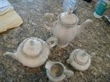 Rosenthal "Pompadour" dessert set includes Coffe Pot (spout tip chipped), Tea Pot (PERFECT), Sugar & Creamer (Very Good), four cups/saucers and Cake Plate 