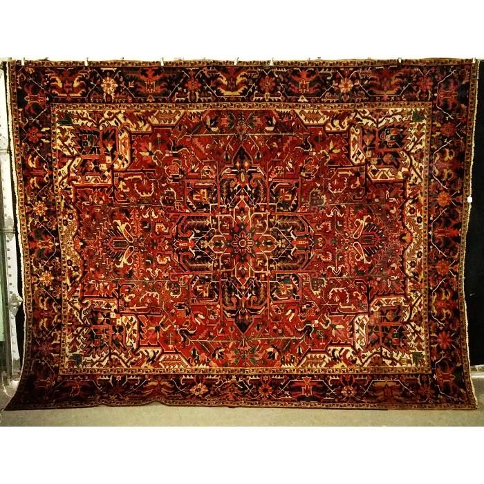 105" X 125" Persian Heriz Rug with Ornate Floral ad Geometric Medallion Center Design and Borders