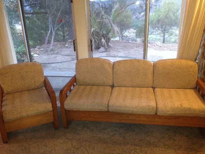 Solid oak chair and couch