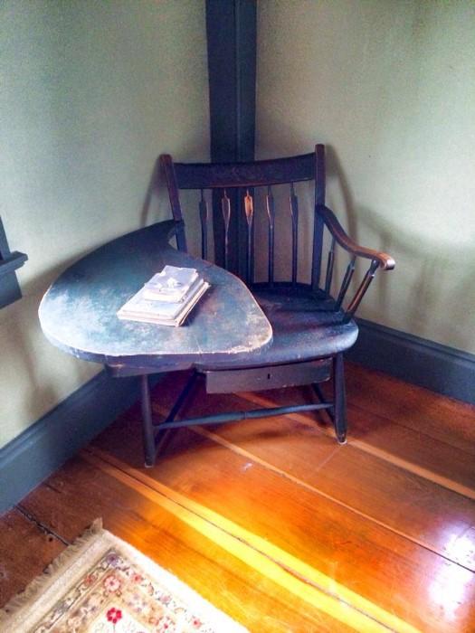 19th century Windsor Writing Chair in original Windsor green paint! Original lock still intact.