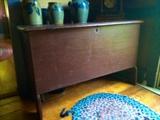 18th century Spanish Brown painted blanket chest. Snipe hinges and till.