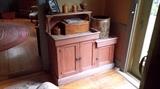Unusual Salmon Dry Sink from Indiana. 19th century. Great original paint!