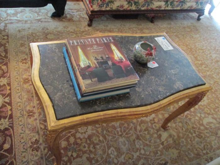 Antique French gilt table with marble top