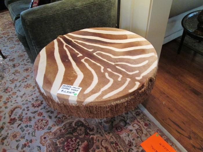 Brown zebra drum table -- very rare