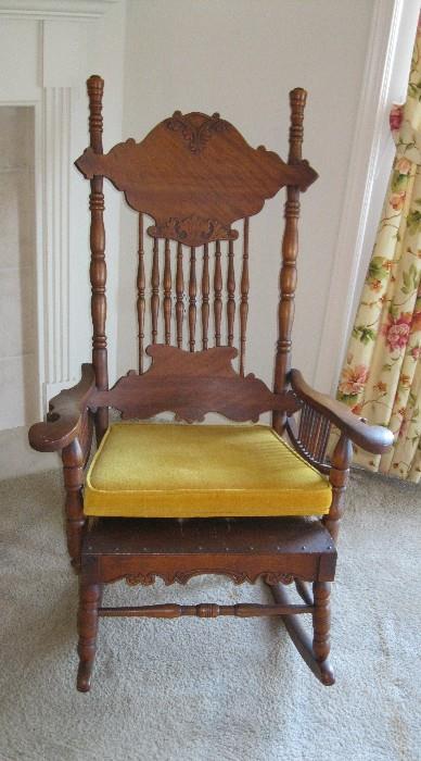 Antique spindle back, wood seat - 48" x 27" x 33"
