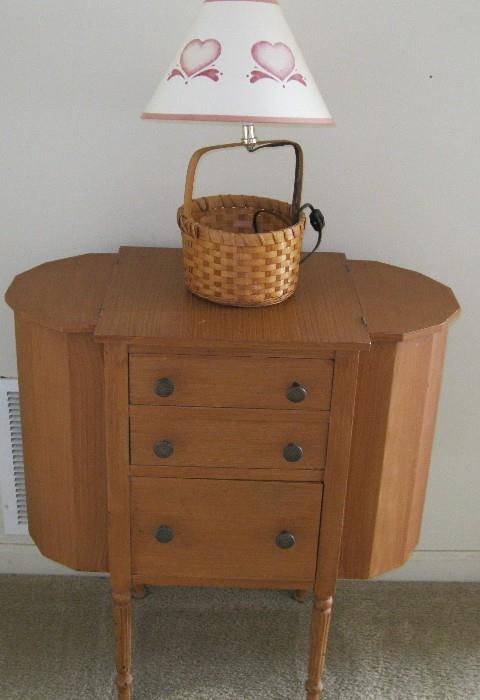 Martha Washington Sewing Cabinet - 28" x 27" x 14" and Wicker Basket Lamp