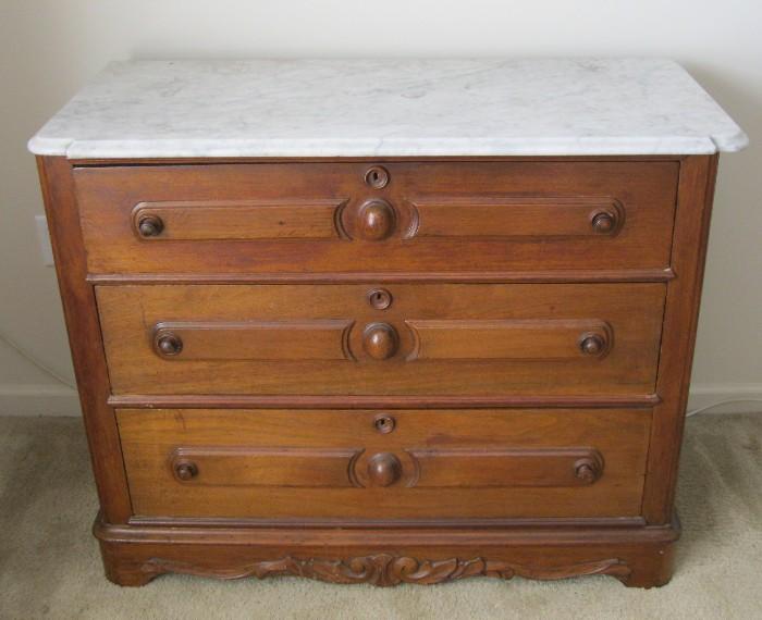 Marble Topped 3 Drawer Dresser - 33 1/2" x 42" x 18 1/2"