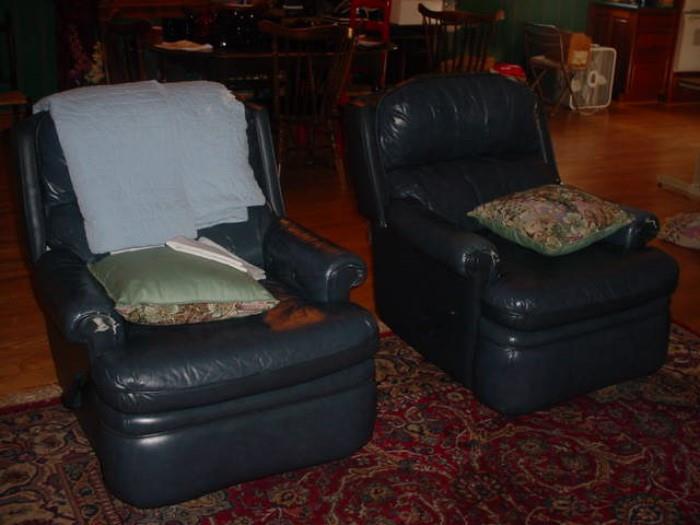 Pair of leather "lazy boy" lounge chairs