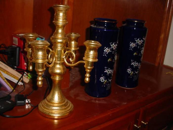 Candlestick and porcelain vases