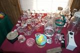 Misc crystal pieces, glob bank, crystal Christmas tree candy server