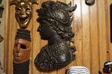 Metal wall art, wooden and brass mask