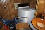 Maytag washer, step stool, wooden bowl from Alaska