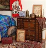 Persian art, clothing,carpet, Antique Korean Apothecary chest, brass,copper etc!