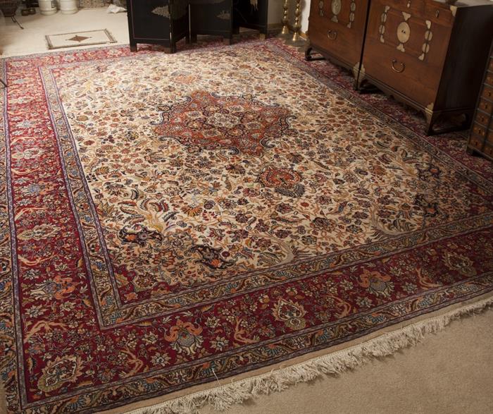 Large Tabriz Iranian rug circa 1970, 100 knots per square inch. Signature on one end.10x 13.8 ft