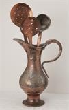 Hammered copper pitcher, and heavy gauge copper utensils