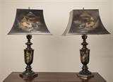 Pair of damasite lamps with metal shades