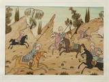 Persian sporting scene, hand painted