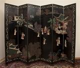 6 paneled  Asian screen,( 6'H x8' L) .The reverse side shows a simpler scene with trees and egrets (previous photo)
