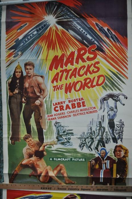1950s Flash Gordon -- MARS ATTACKS THE WORLD -- movie poster.  Approximately 27" x 41"
