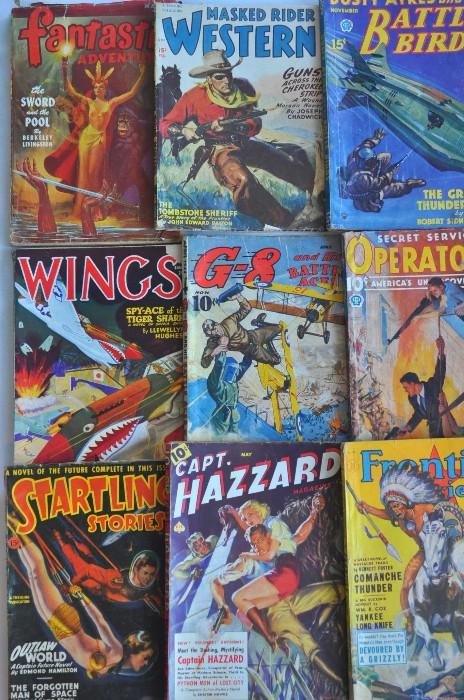 Pulp Fiction magazine novels 1930s, 1940s, 1950s.  Outstanding colors!