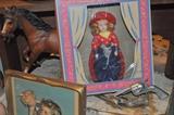 Breyer, Annie Oakley, toy guns on old metal doll wardrobe.