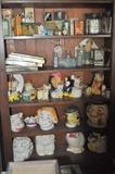Like I said... I love this shelf/cabinet!  It's old-growth fir I believe, and it's full of some great old -- really old -- tins, glass-toppers for biscuit tins, old medicine bottles, planters, and an array of cookie jars.  