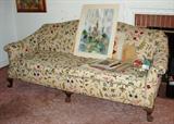 crewel stiched camel back sofa