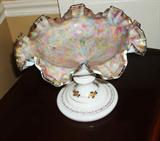 ruffled edge compote with opalescent bowl.