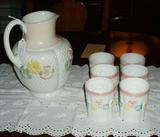 Cosmos milk glass pitcher and glass set