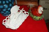 swan milk glass and mojelica glass