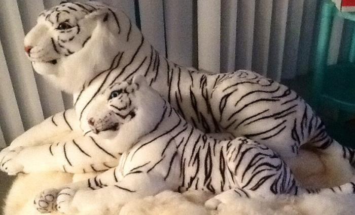 Fun stuffed white tiger Mama and cub