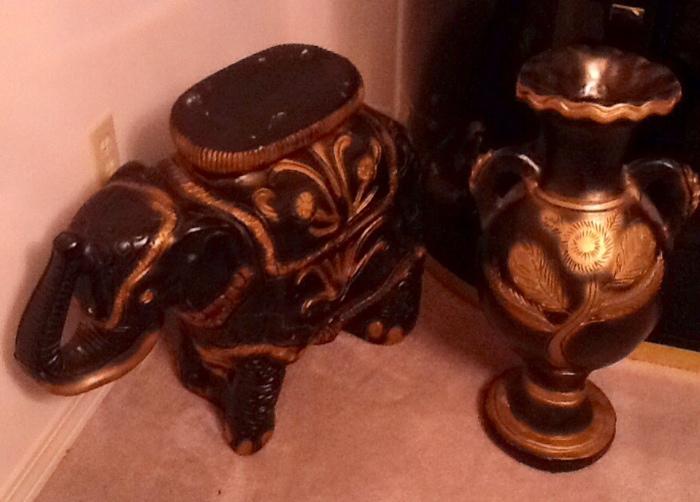 Elephant plant stand and vase