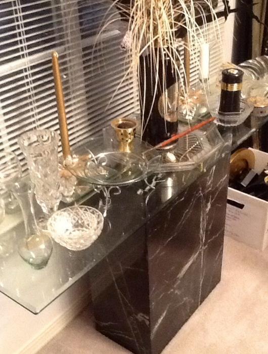 Buffet type Display table marble base and glass top