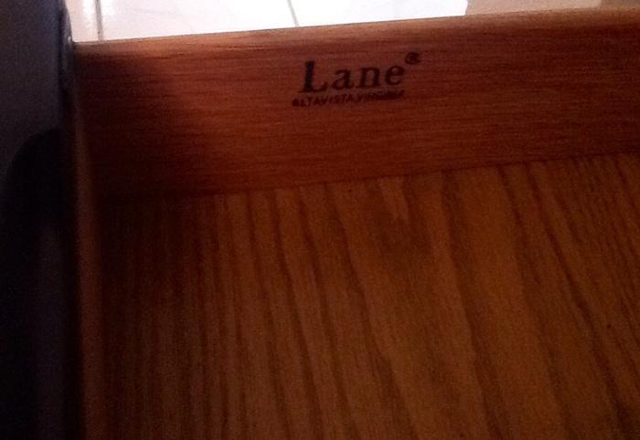 Inside drawer view of Lane furniture label