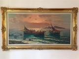 Vintage Italian Boat oil Painting