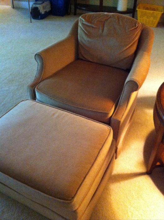 Comfy chair with ottoman.