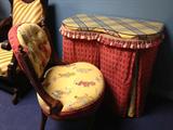 Asian theme fabric dressing table and burl wood chair