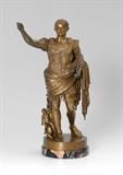 Lot 1005:  BRONZE SCULPTURE OF AUGUSTUS CAESAR AFTER BOSCHETTI: 14'' h. with the period marble plinth, incised signature B. Boschetti for ''Benedetto Boschetti Roma'', probably late 18th or early 19th Century. Est. $1500/2500**