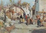 Lot 1013:  MARESCA, Mario, (Italian, 1877-1959): Village Market Scene, Oil/Canvas, 19 1/2'' x 27 1/2'', signed lower right, gilded and carved frame, 25'' x 33''. Est. $1000/2000**