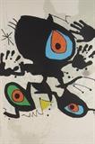 Lot 1172:  MIRO, Joan, (Spanish, 1893-1983): ''Homage to Miro'', Lithograph, Sight size 34 1/4'' x 23 ¬'', pencil signed lower right, #'d 83/150 lower left, custom frame 40'' x 38''. Est. $3000/5000**