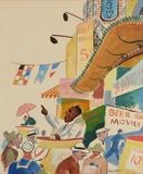 Lot 1177:  GROPPER, William, (American, 1897-1977): Coney Island, Mixed Media Oil Pencil/Watercolor/Gouache, Sight size 18'' x 15 1/4'', signed lower right, fine contemporary custom framing 20'' x 18''. From the Collection of the Artist's niece. Est. $3000/5000**