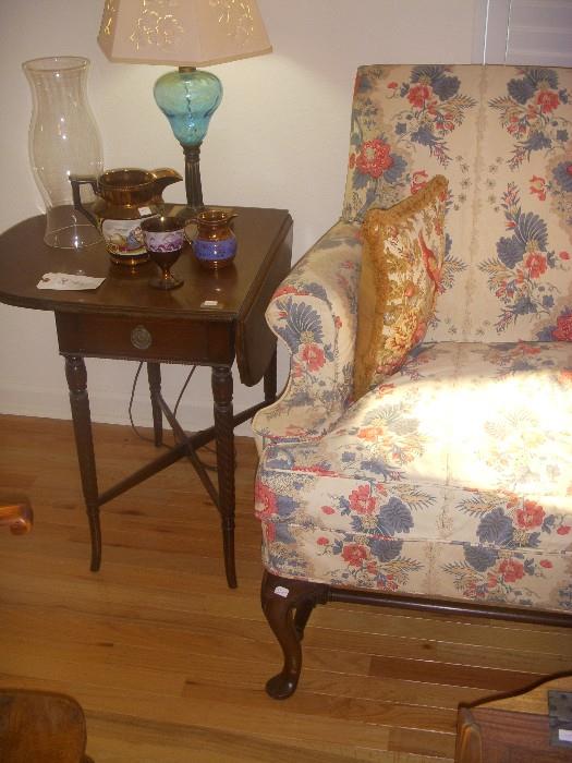 drop leaf table glass lamp wing back chair