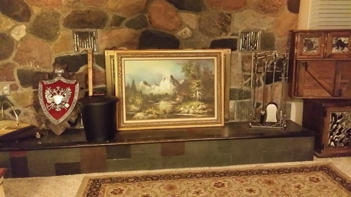 Oil painting, shield, Fireplace items